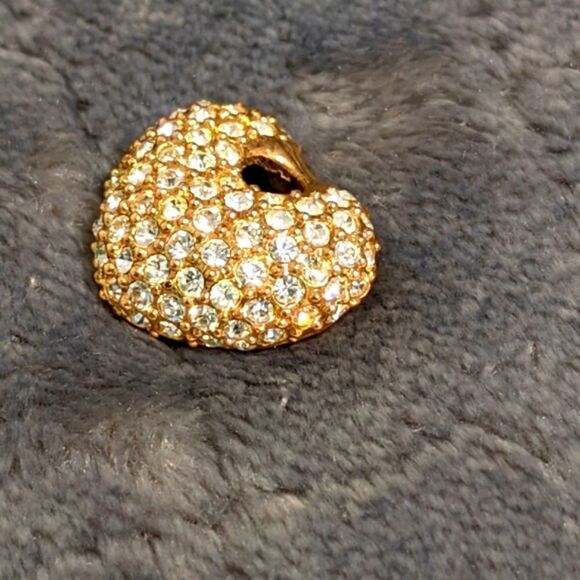 Vintage "Roman Brand" Goldtone and Rhinestone Heart Pendant - Picture 4 of 7